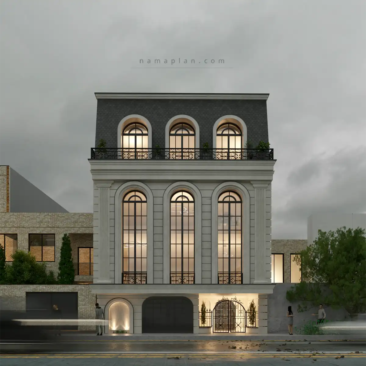 طراحی خانه ویلایی سه طبقه روی پیلوت