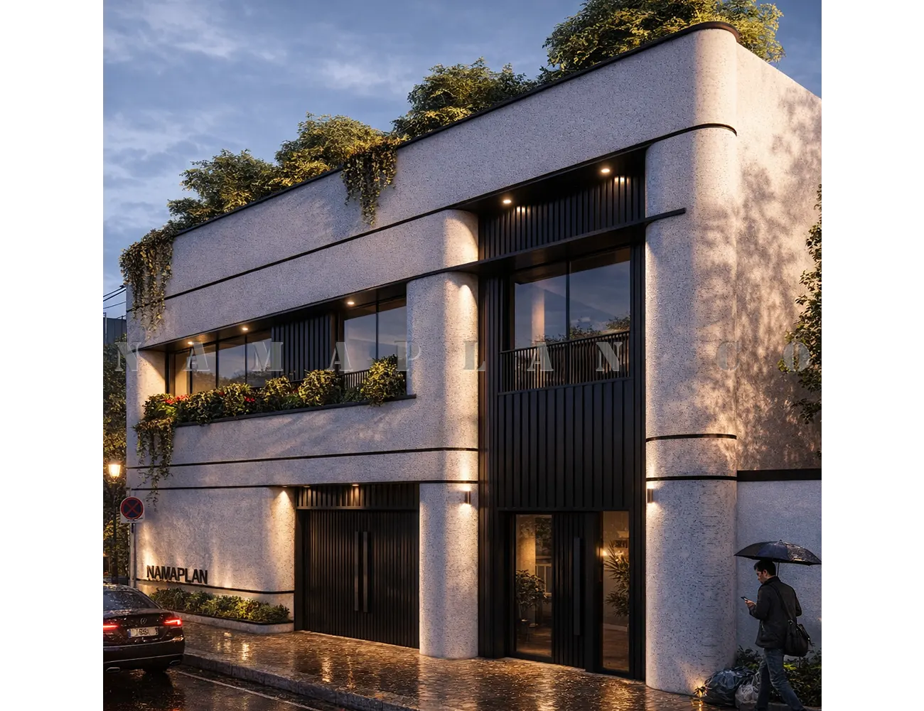 نقشه ساختمان یک طبقه روی پیلوت 