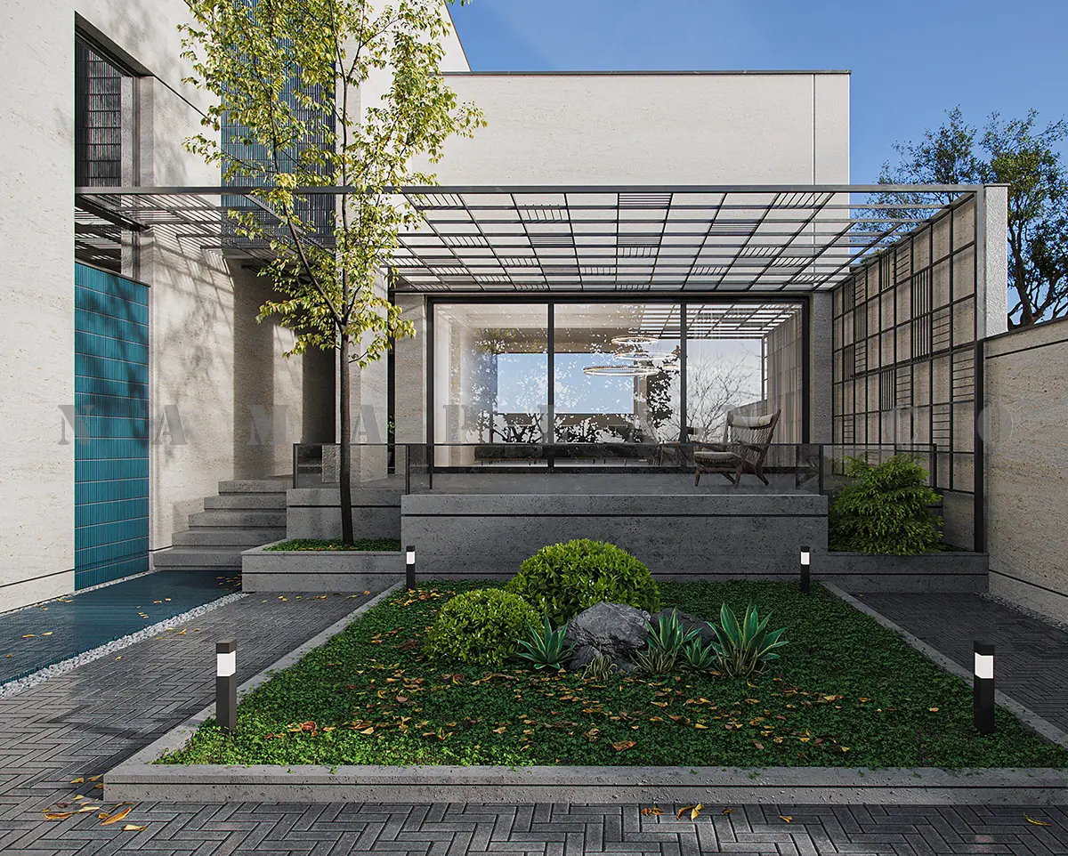 طراحی نمای ویلا دوبلکس مدرن در قائمشهر 