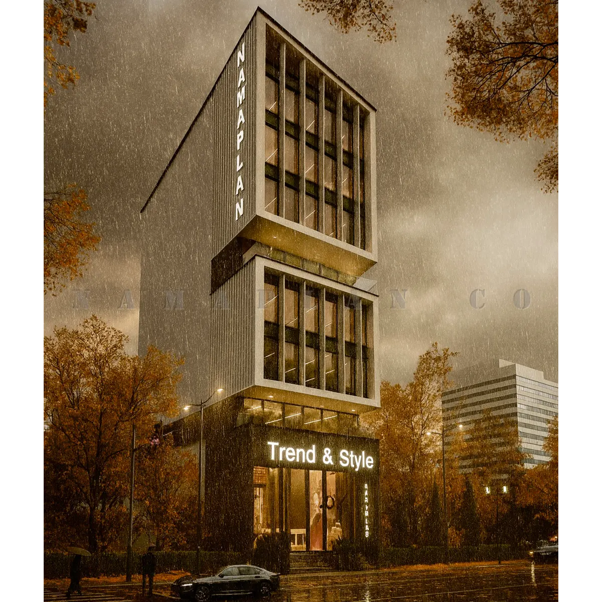 طراحی نمای ساختمان 7 طبقه روی تجاری 