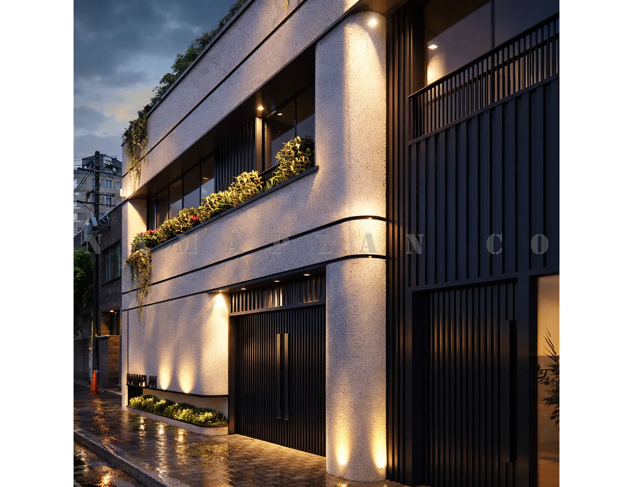 طراحی نمای آپارتمان یک طبقه روی پیلوت 